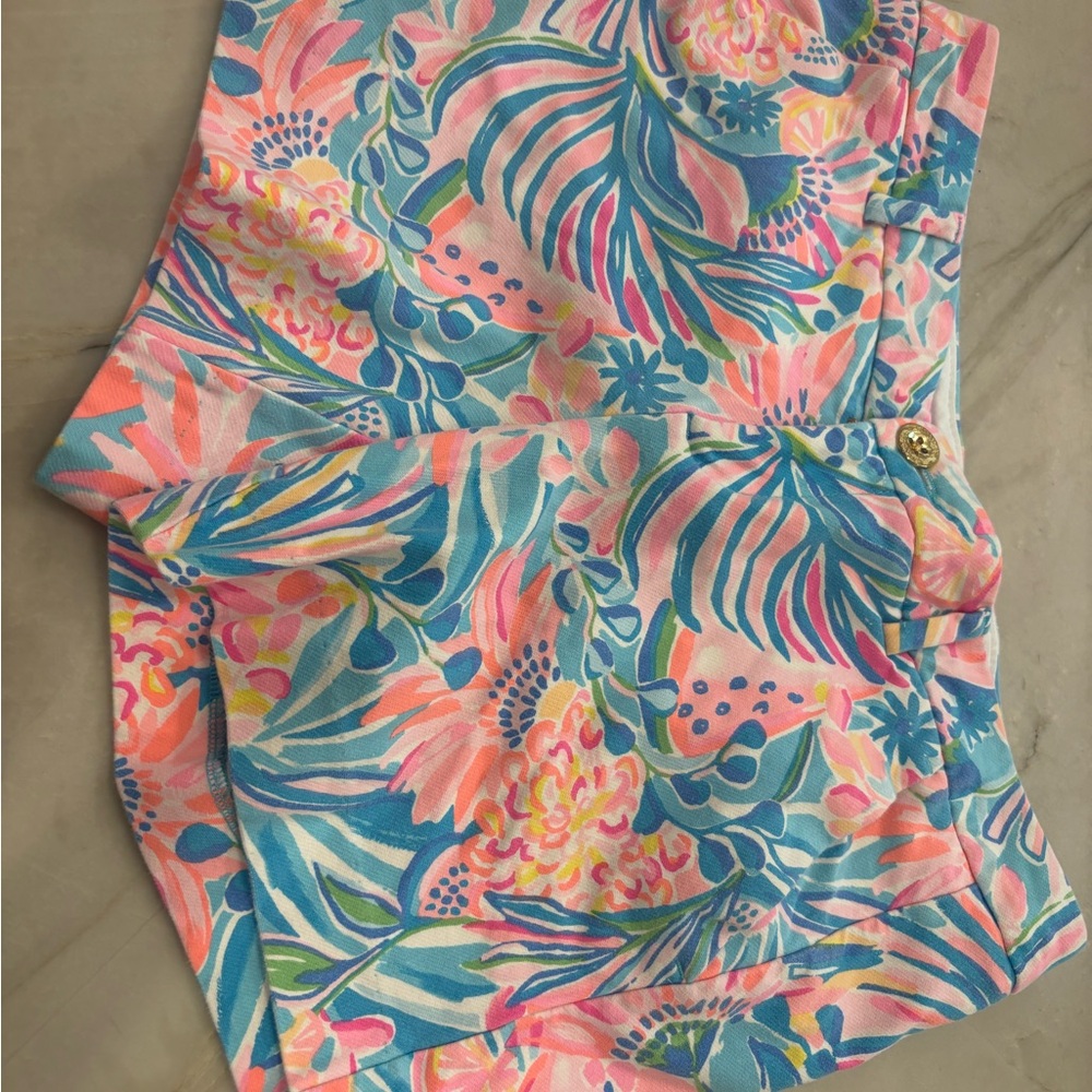 Lilly Pulitzer High Waist Floral Shorts - Pink and Blue